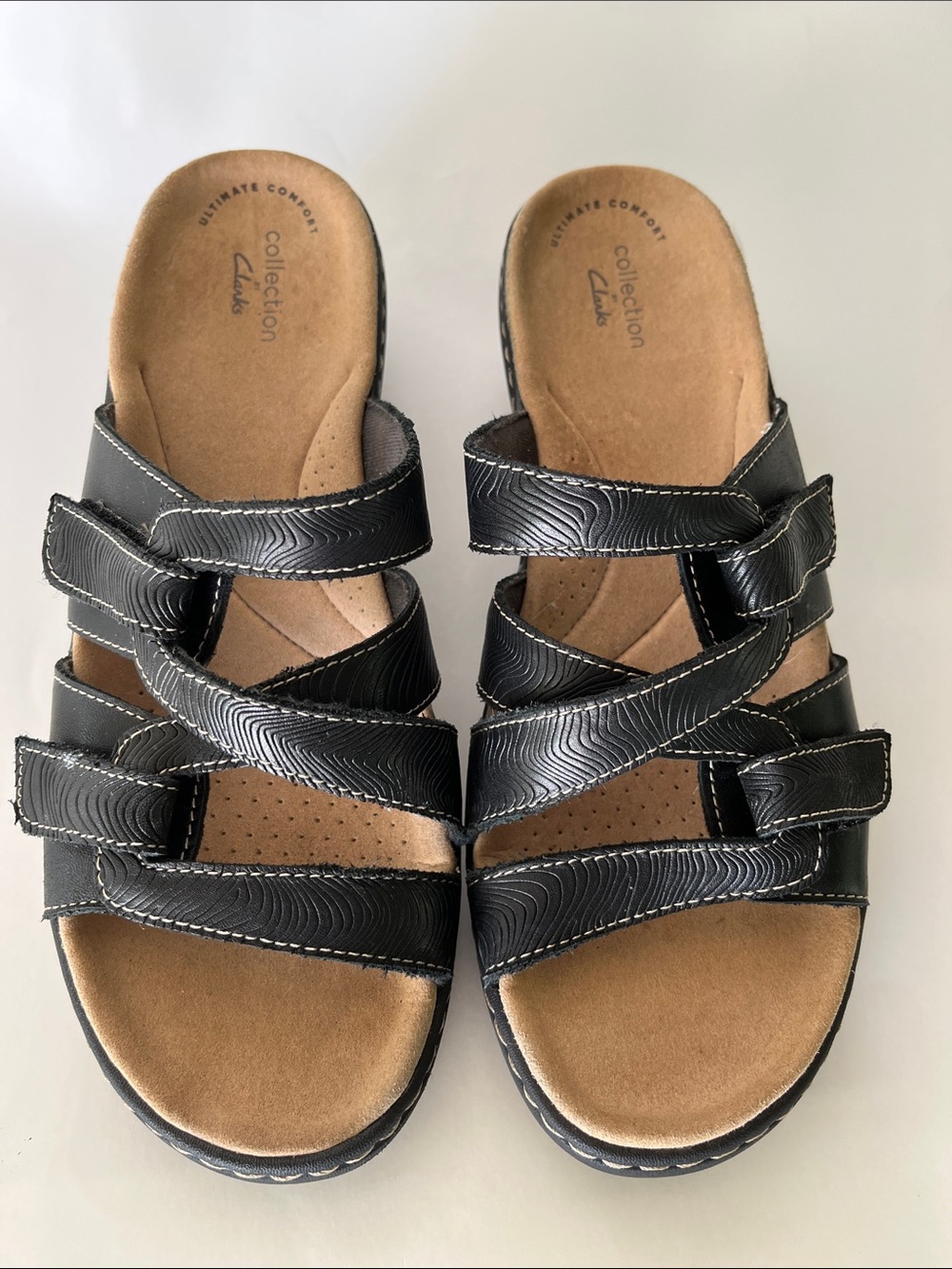 Clarks Black Multi-Strap Comfort Slide Sandals